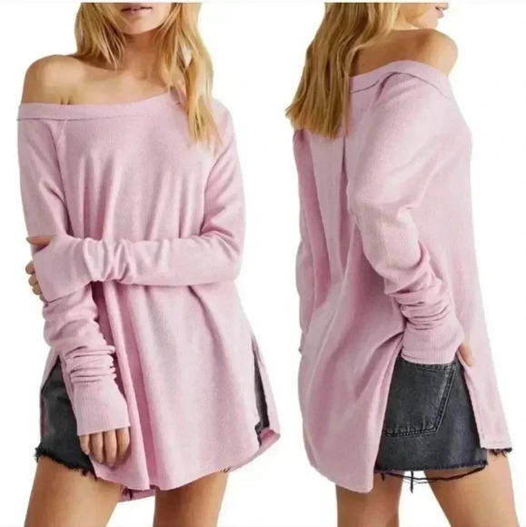 Free People Snowy Thermal Sunstone Green Yellow size S Long Sleeve Split Hem S - Picture 8 of 8